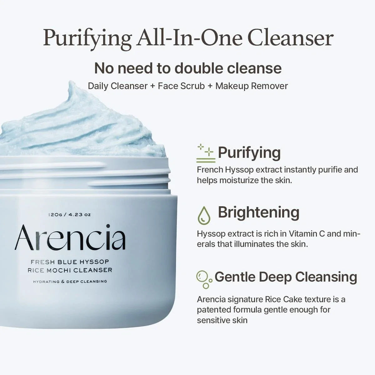 Arencia- fresh blue hyssop rice mochi cleanser, 120G