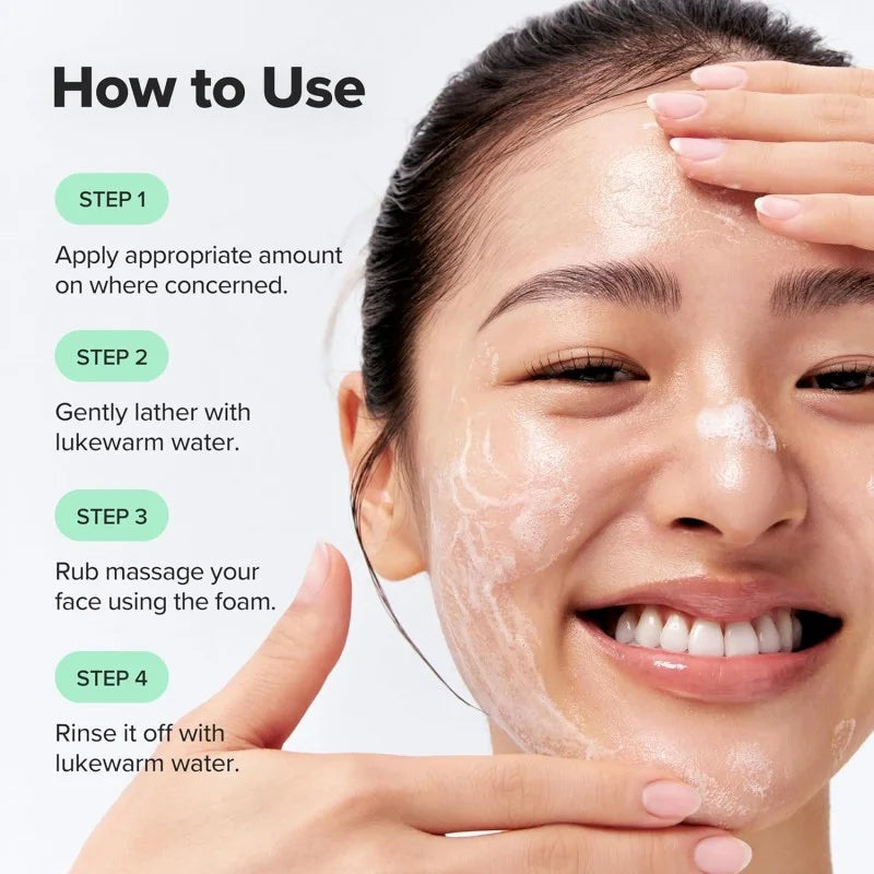 Woman applying skincare product with text on how to use it