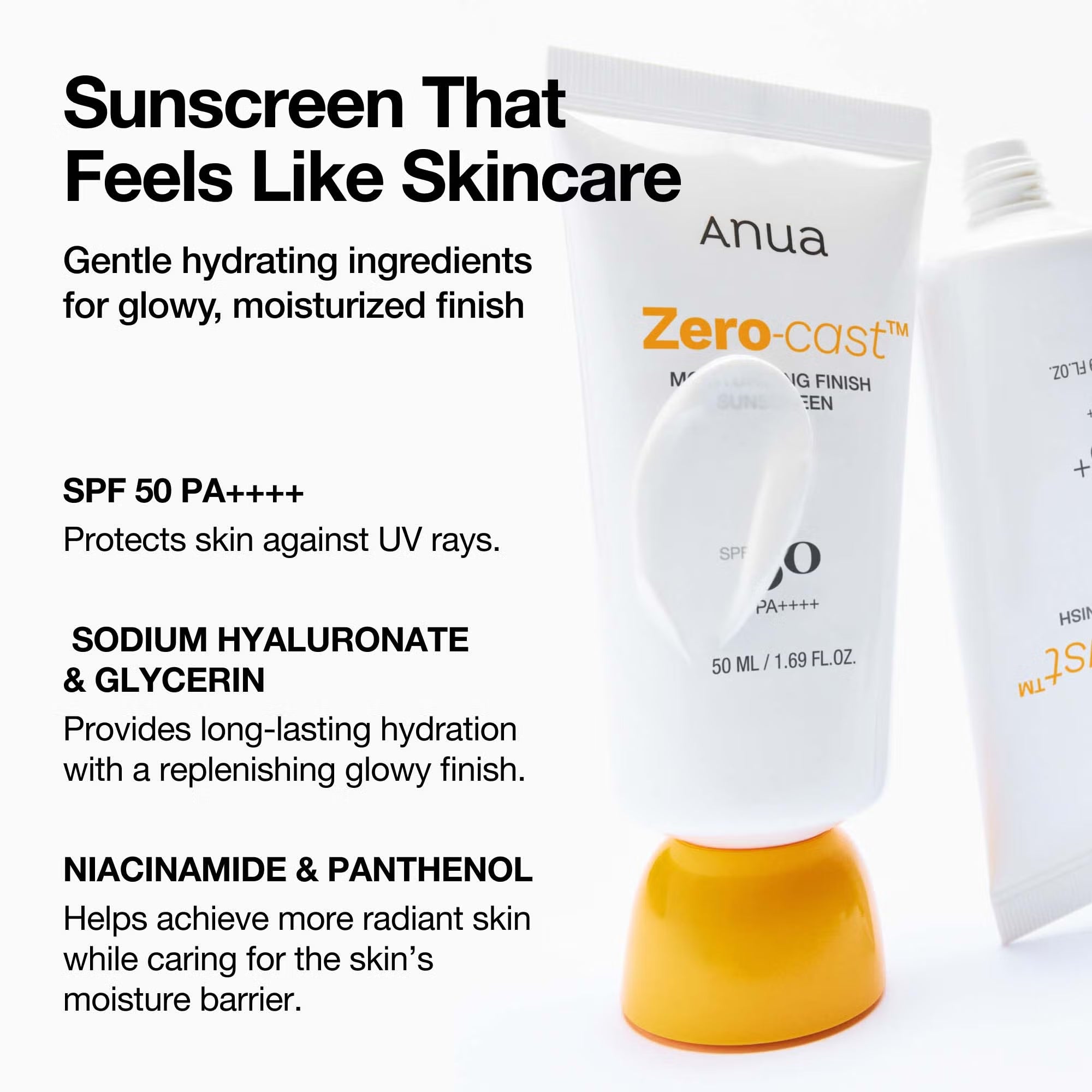 Anua Zero-Cast Moisturizing Finish Sunscreen Broad Spectrum SPF 50 ,50ml