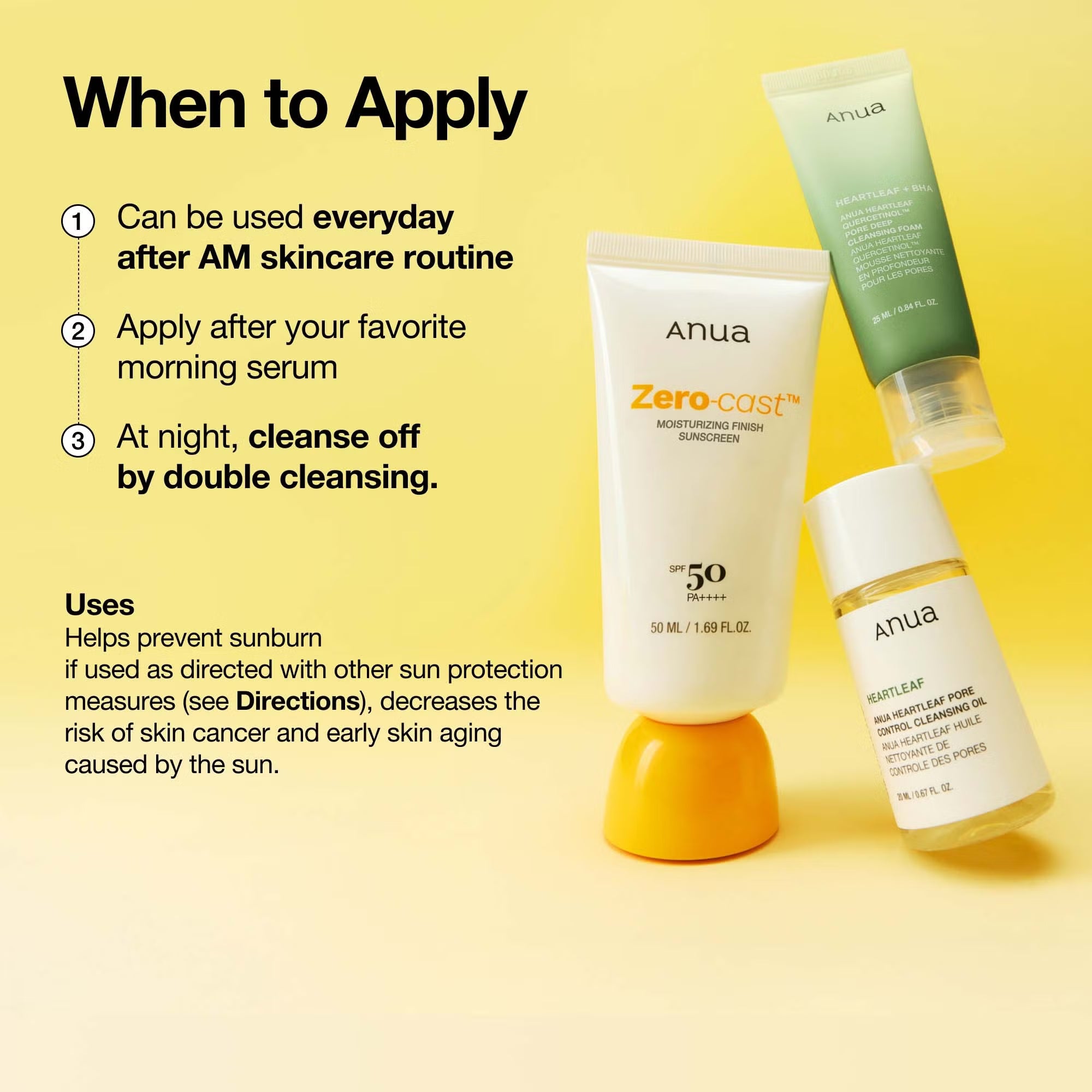 Anua Zero-Cast Moisturizing Finish Sunscreen Broad Spectrum SPF 50 ,50ml