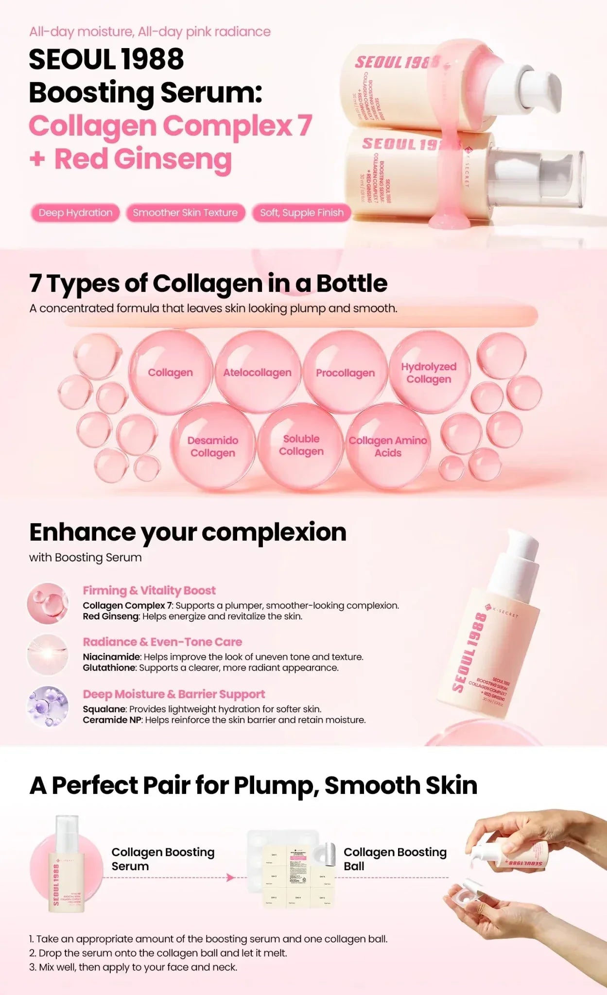 K-secret SEOUL 1988 BOOSTING SERUM: COLLAGEN COMPLEX 7 + RED GINSENG, 30 ml - Seoulma-skincare
