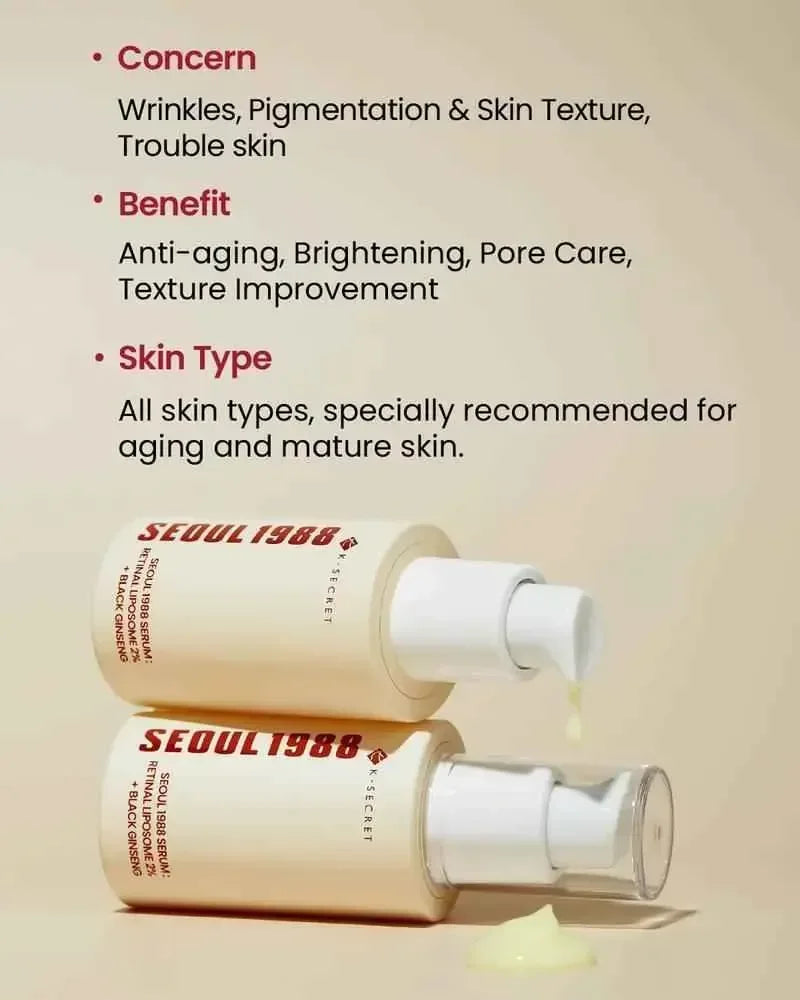 K-SECRET – SEOUL 1988 Serum: 2% Retinal Liposome & Schwarzer Ginseng für Koreanische Hautpflege – 30ml - Seoulma-skincare