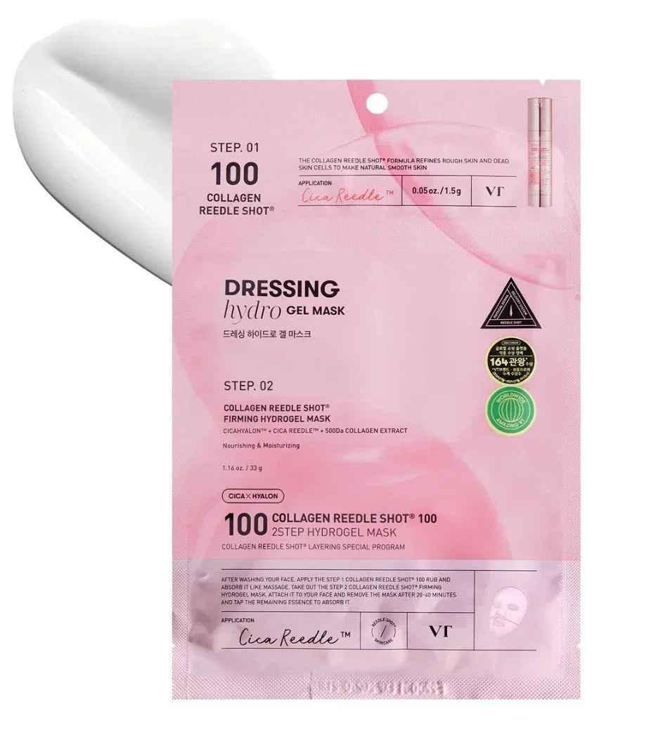 VT Cosmetics Collagen Reedle Shot 100 2Step Maske - Festigende Hydrogel-Gesichtsmaske - 1,5g + 33g - Seoulma-skincare