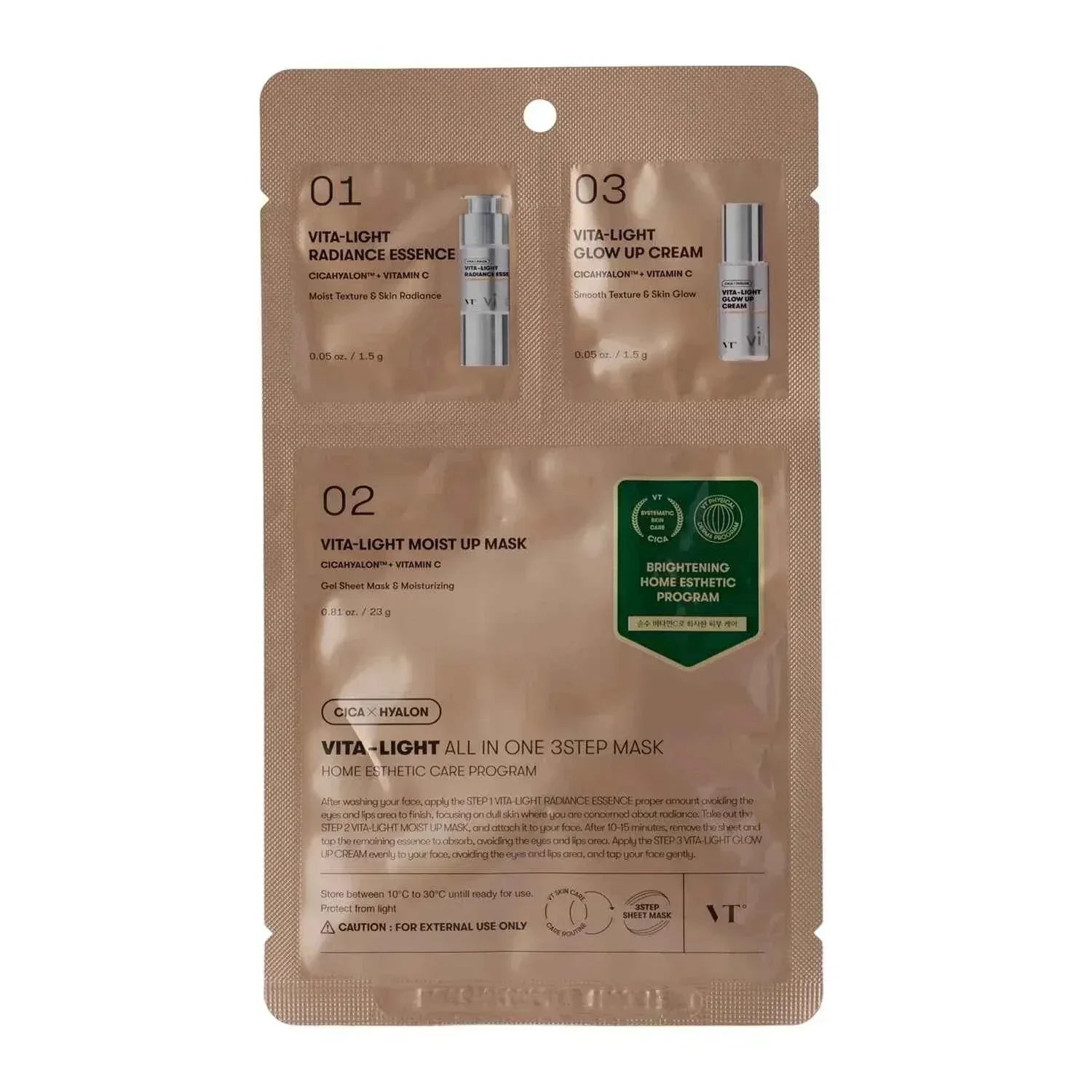VT Cosmetics - Vita-Light All In One 3Step Mask - Brightening Face Mask in a Sheet1.5g+1.5g+25g - Seoulma-skincare